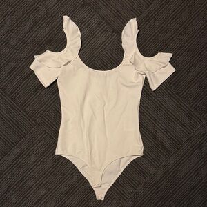 Club Monaco Cream Ruffle Sleeve Bodysuit